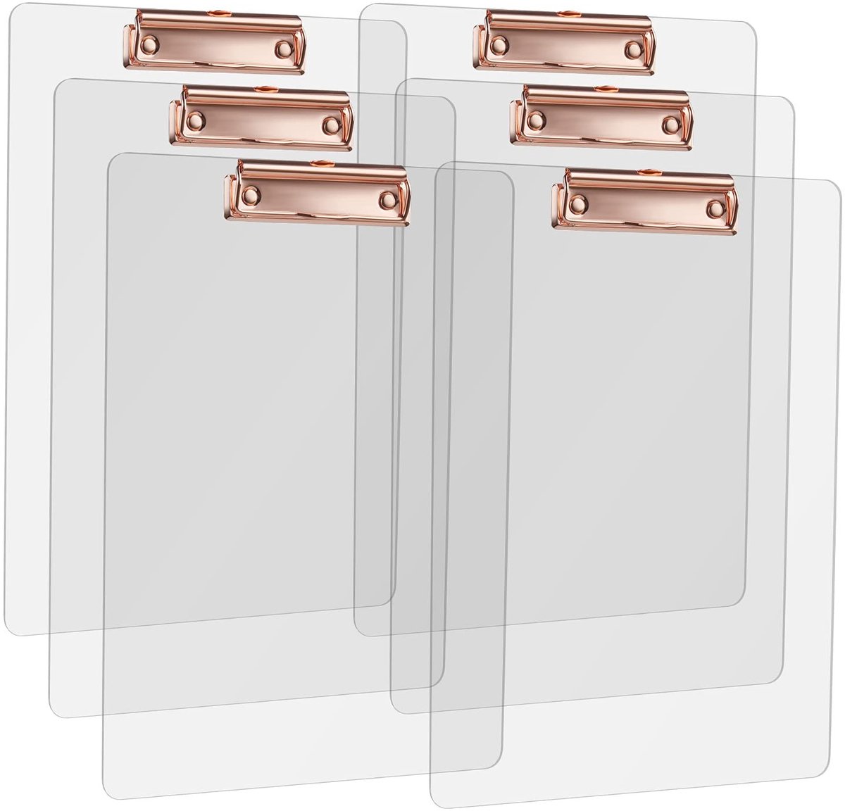 Dailygoods- Schrijfmap met roségouden metalen klem - A4 formaat - transparant klembord - lichtgewicht - 6 stuks - praktische organisatie
