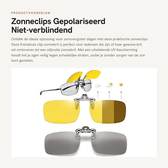 Allecto - Zonneclips - Gepolariseerd - Niet-verblindend - Grijs en geel - Afneembare zonnebril - Voor uniseks-volwassenen - 2 stuks van Merkloos — afbeelding 3