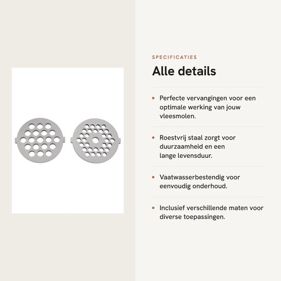 Vleesmolenonderdelen van Roestvrij Staal voor Voedselverwerking, RVS Vleesmolenplaten en Messen - Set van 2 Platen en 2 Bladen van Merkloos — afbeelding 2