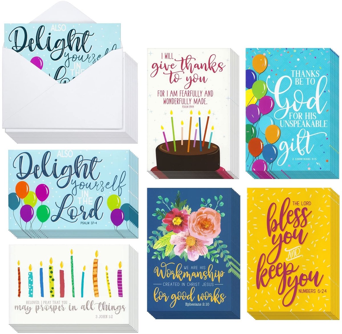 Dailygoods- Verjaardagskaarten set van 48 - Wenskaarten met envelop - Religieuze kaarten - Lege kaarten - Bijbelverzen - 4 x 6 inch