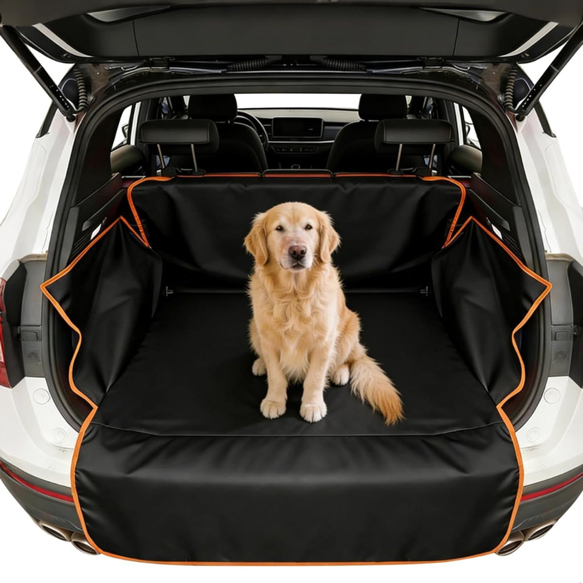 QUOVO® Kofferbak Beschermhoes Hond - Hondendeken Auto - Kofferbak Bescherming - Zwart/Oranje - 24cm x 20cm x 6cm