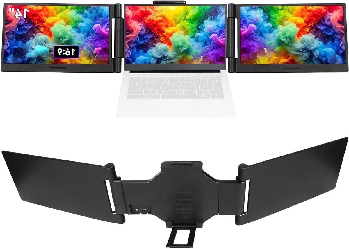 Dubbele Laptopschermen - Draagbare Monitors - Multitasking Werkstation - 180 Graden Rotatie - 141 Inch - Zwart