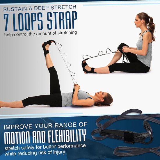 Yoga Stretching Strap - Beenstrekkerband - TENZHVXI® - Fascia Stretcher - Verlichting van Plantaire Fasciitis - Ideaal voor fitness, yoga, herstel, oefeningen, thuistraining, buiten, pilates - Zwart — afbeelding 5