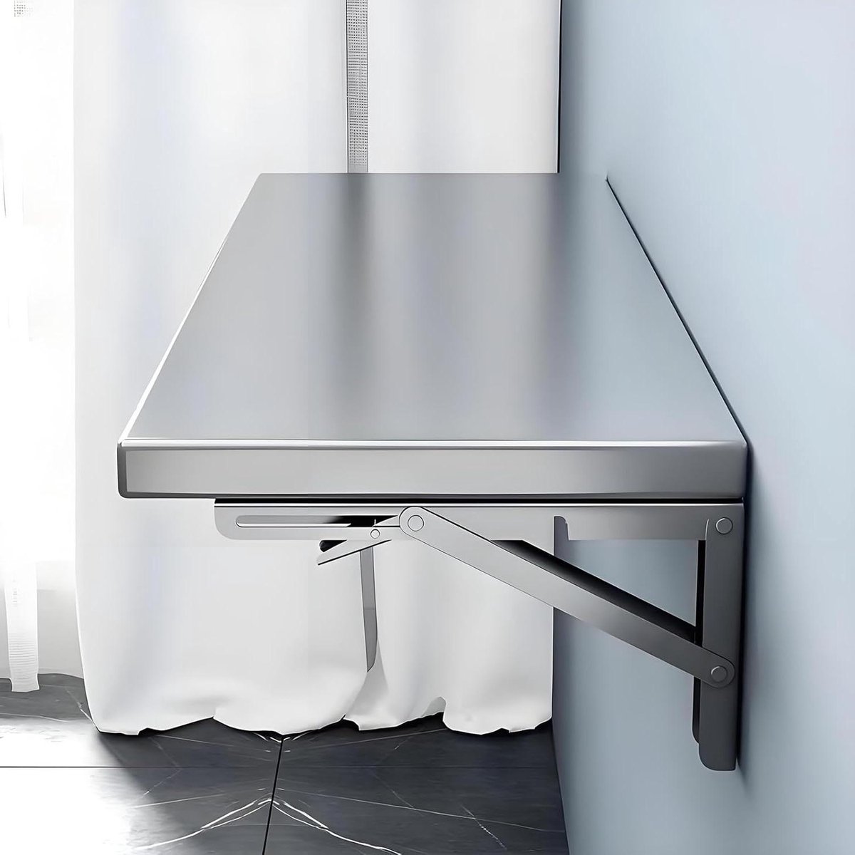 Opvouwbaar Bureau - Klaptafel Wandmontage - Ruimte Besparen - Roestvrij Staal - 120 x 30 cm - Zilver