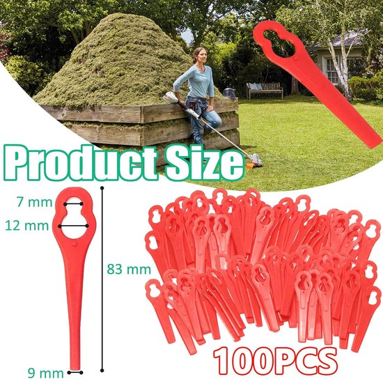 Sander Shop 100 stuks kunststof grastrimmermessen, draadloze strimmer-messen 83 mm grasmaaier snijbladen tuinmaaier vervangende messen voor Terratek Einhell grasstrimmer-rood van sander-shop — afbeelding 5
