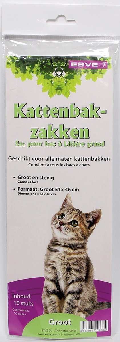 ESVE Kattenbakzakken groot op rol 10 stuks | 51 x 46 cm | voor snel kattenbak verschonen