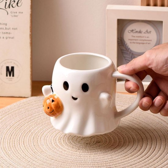 Leuke Halloween Mok - Keramisch Drinkglas - Feestelijke Drankjes - Pompoen Geesten Patroon - 600 ml Inhoud - Multi — afbeelding 5
