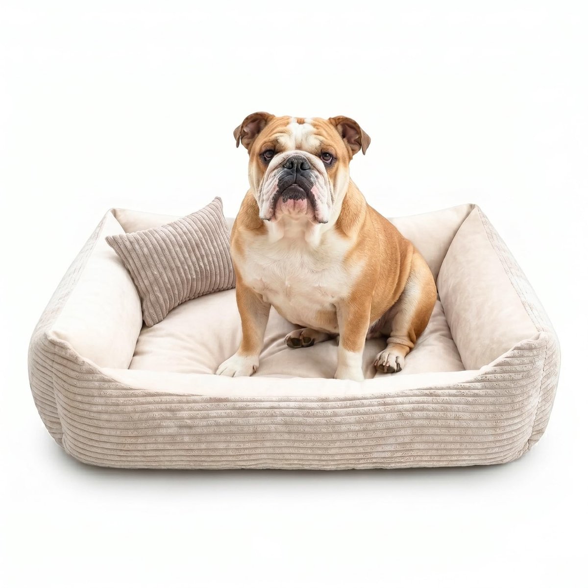 4L Textil Molly behaaglijk corduroy hondenbed, hondenmand, middelgrote honden, hondenkussen, wollige hondenmand, beige (100 x 80 cm, beige)