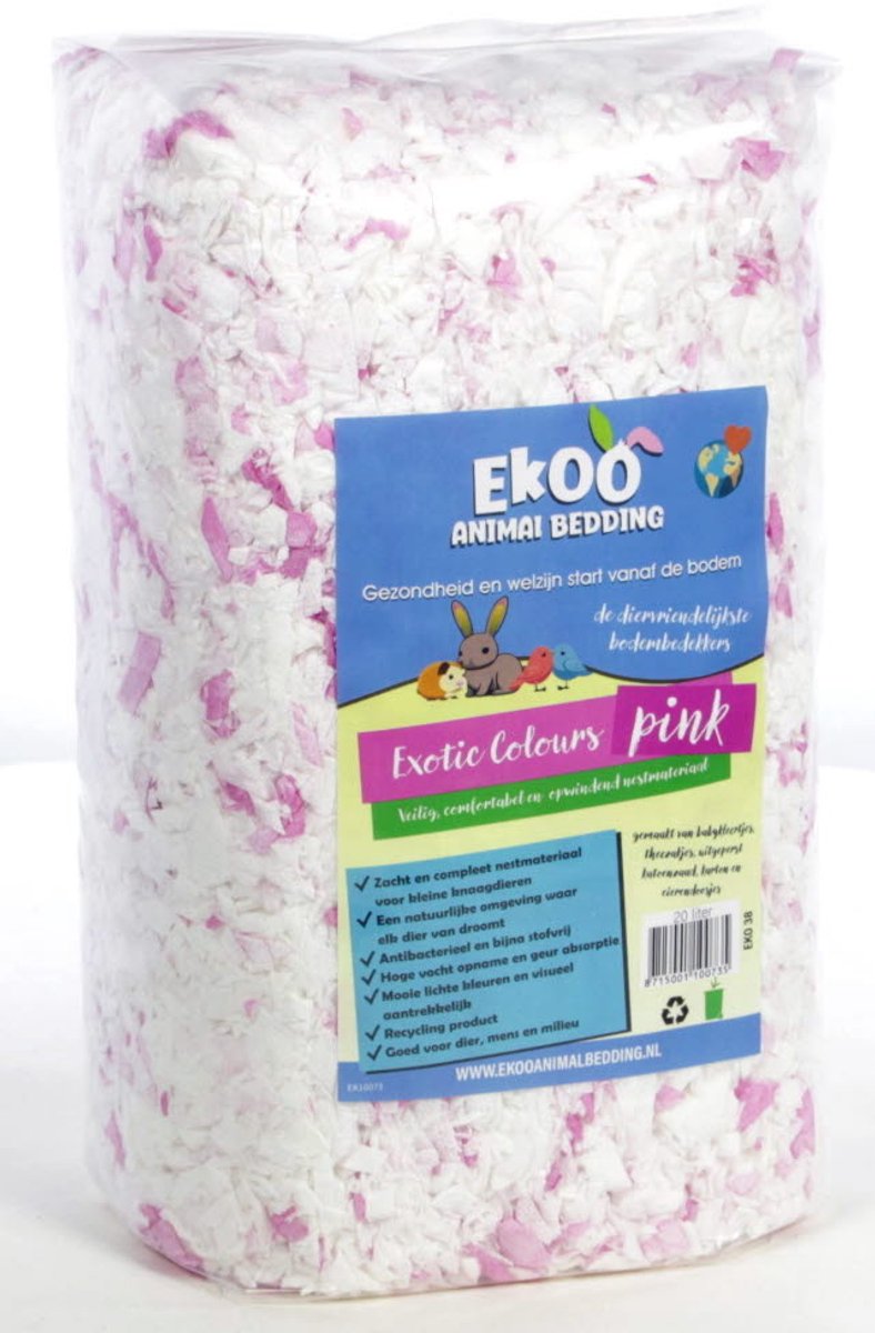 Ekoo Exotic Color bodembedekking 20 liter | zacht nestmateriaal in wit, blauw of roze Pink