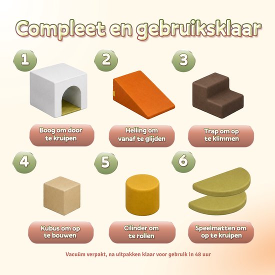 Foam Blokken Kinderen - 7-delige Foam Speelset met Glijbaan - Zachte Speelblokken Foam - Klimblokken voor Binnen - Speelblokken Baby van Tiny Thinkers — afbeelding 2