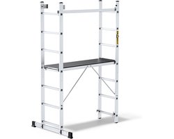 DRABEST Basic Aluminum Ladder - 2 X 7 Steps - Scaffolding - Folding Ladder - Multifunctional Ladder with Work Platform - Height Adjustable, Foldable - Aluminum Ladder, Scaffolding, For Garden, Construction