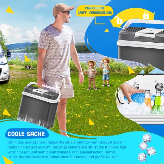 KESSER Cooler Box 24 Litres, COOLS and HEATS - Thermoelectric Cool Box incl. 2x Cooling Battery - 12 Volt and 230 Volt - Mini Fridge for Car, Boat, Camping, Beach - Anthracite van KESSER — afbeelding 3