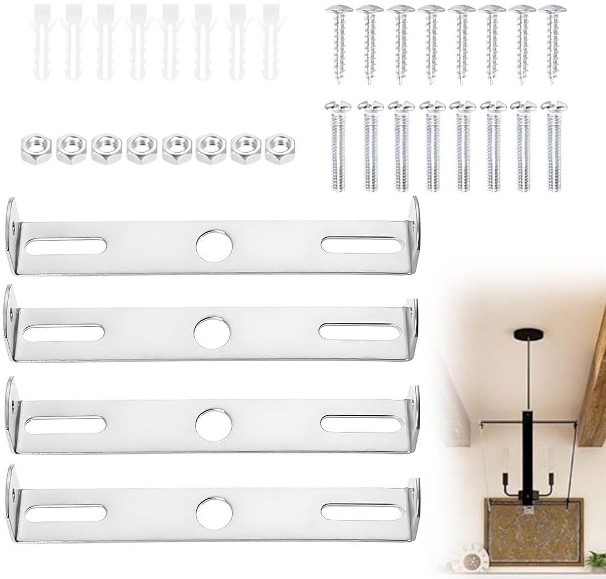 Dailygoods- Plafondlamphouder 90 mm - Zinkwit - Metalen Beugel - Schroeven Inclusief - Duurzaam - Eenvoudige Installatie - Lampbeugel