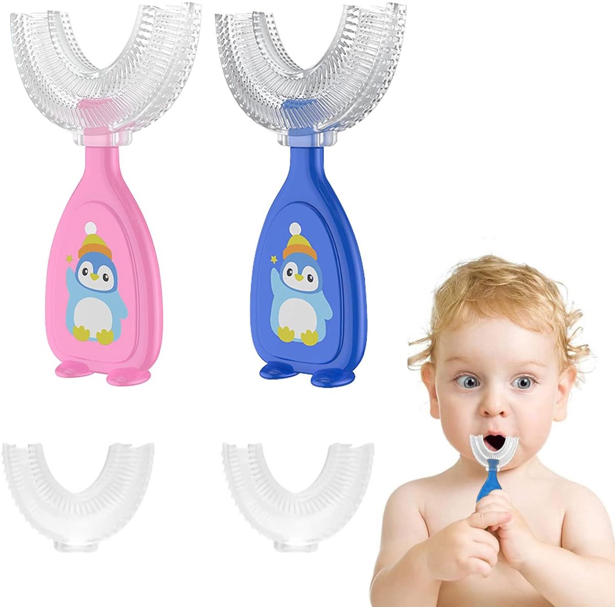Dailygoods- Kindertandenborstel U-vormig - Handmatige Tandenborstel - Siliconen - Antislip - 2 Stuks - Voor Kinderen 2-6 Jaar