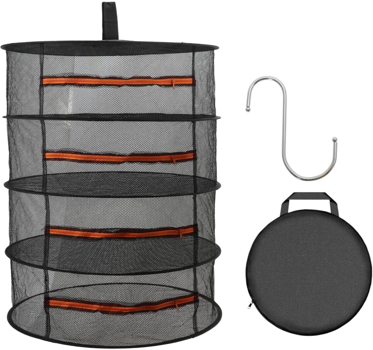 Dailygoods- Kruidenafdruiprek 4-laags - Opvouwbaar - Afdruiprek voor Planten - Duurzaam Net - Geschikt voor Kruidendrogen - Zwart/Oranje - Planten Droger