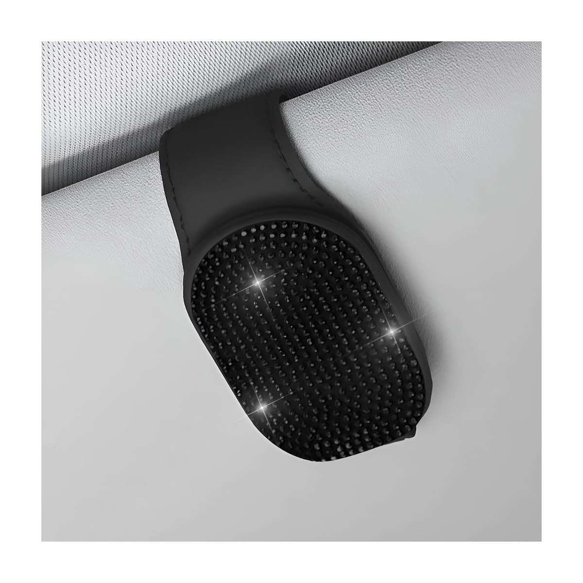 Dailygoods- Brilhouder met diamanten - Brilhouder auto - Brilhouder voor auto - Antislip - Compact - Microvezelleer/metaal - 9 x 4,8 x 3,5 cm - Brilklem
