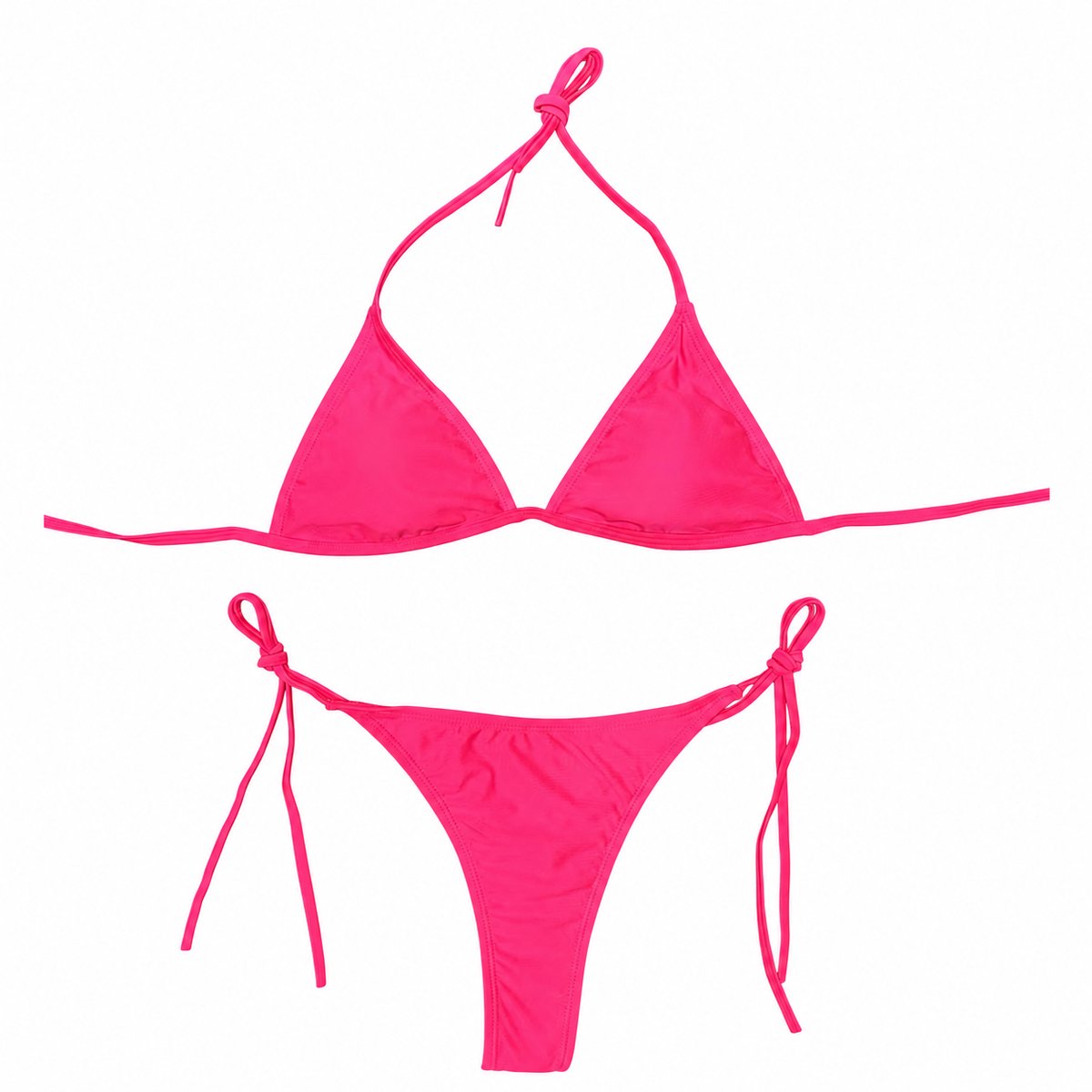 Felroze bikini set dames driehoek bikini halter bikini tie string bikini zwempakset met laag taille bikini broekje 2 delige strandkleding vakantie zwemkleding maat L