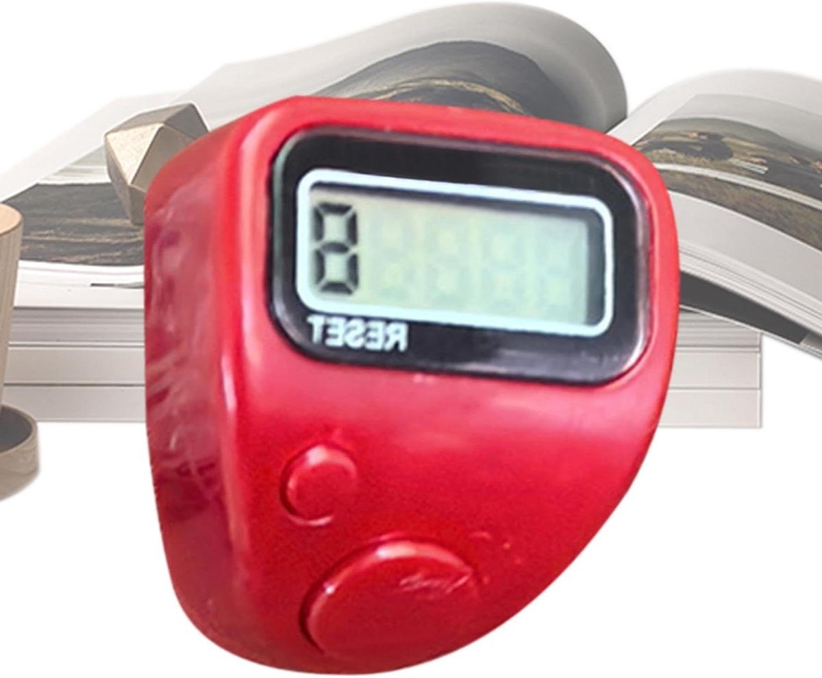 Vingerteller Digitaal - Tegenring Clicker - Goederen Tellen - Stille Werking - Vijf Cijfers - Rood