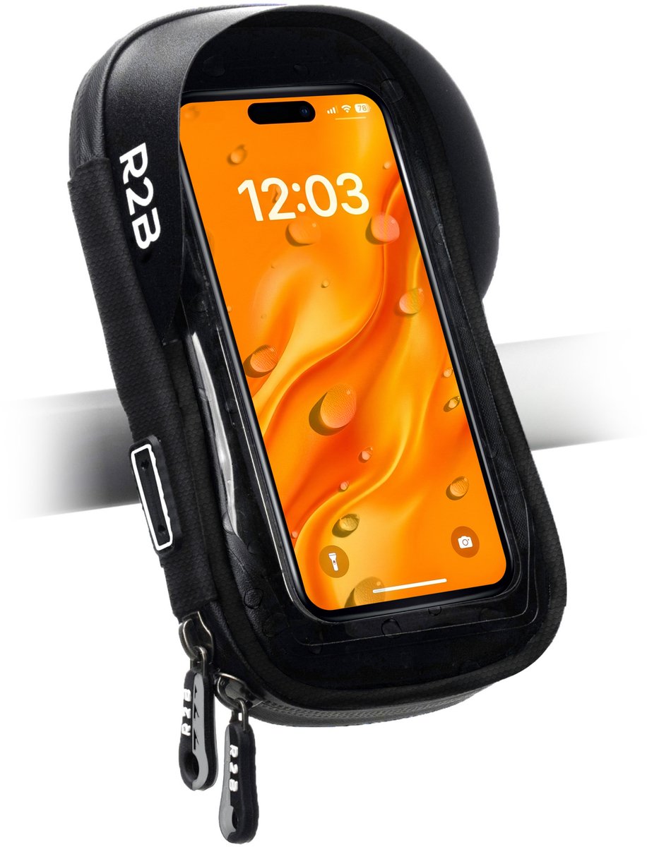 R2B Telefoonhouder Fiets Waterdicht - Ook voor Scooter & Motor - Gsm Houder Fiets - Fietshouder - Fiets Telefoonhouder - Smartphone Houder Fiets - Fiets Accessoires - Zwart - Phone Holder Bike