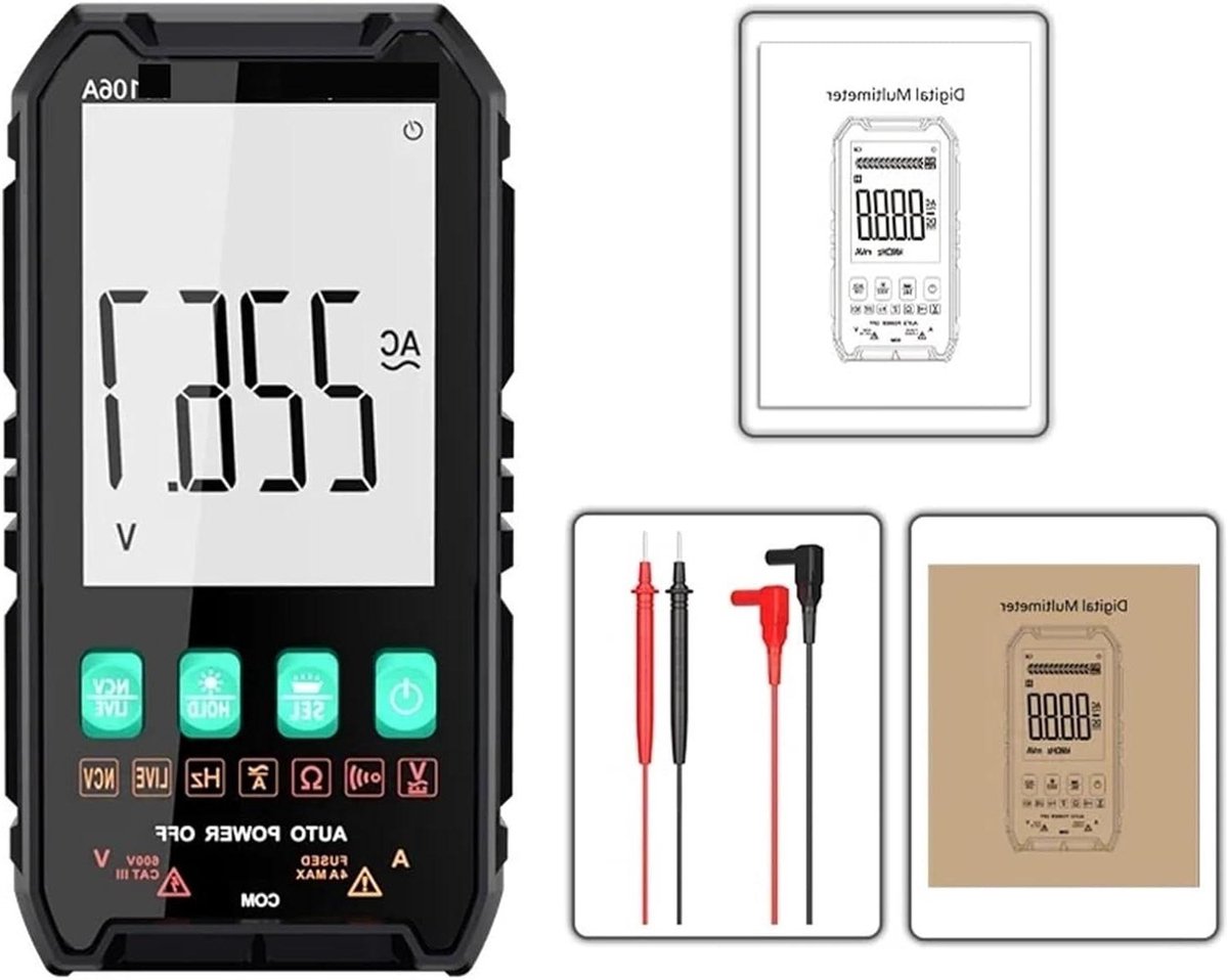 Digitale Multimeter - Slimme Tester Ohmmeter - Elektriciteit Meten - Automatisch Bereik - 600V - Zwart