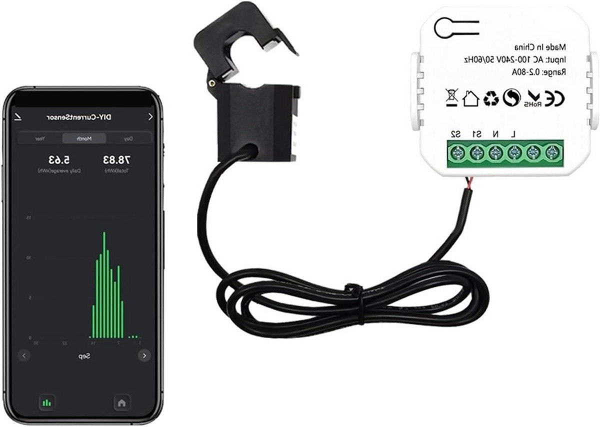 Energieverbruik Meter - Stroommeter WiFi - Energie Besparen - Real-time Inzicht - 80A Klem - Wit