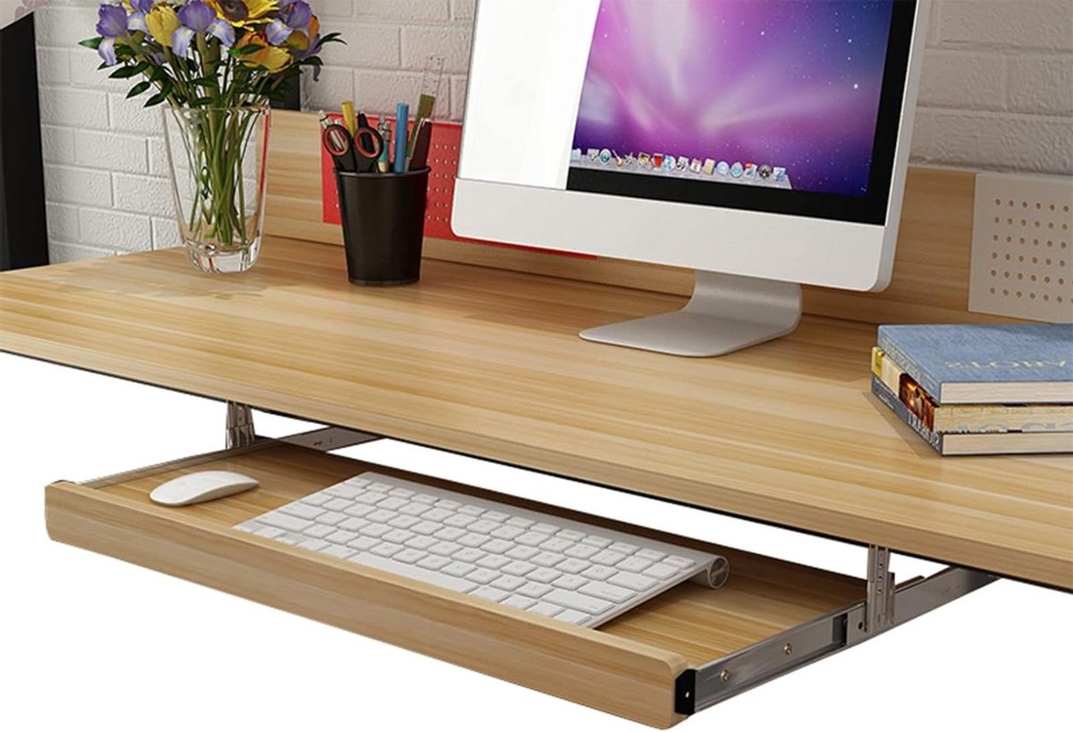 Toetsenbordlade Uitschuifbaar - Onderbouw Lade Bureau - Ruimte Besparen - Ergonomisch Ontwerp - 60cm - Houtkleur