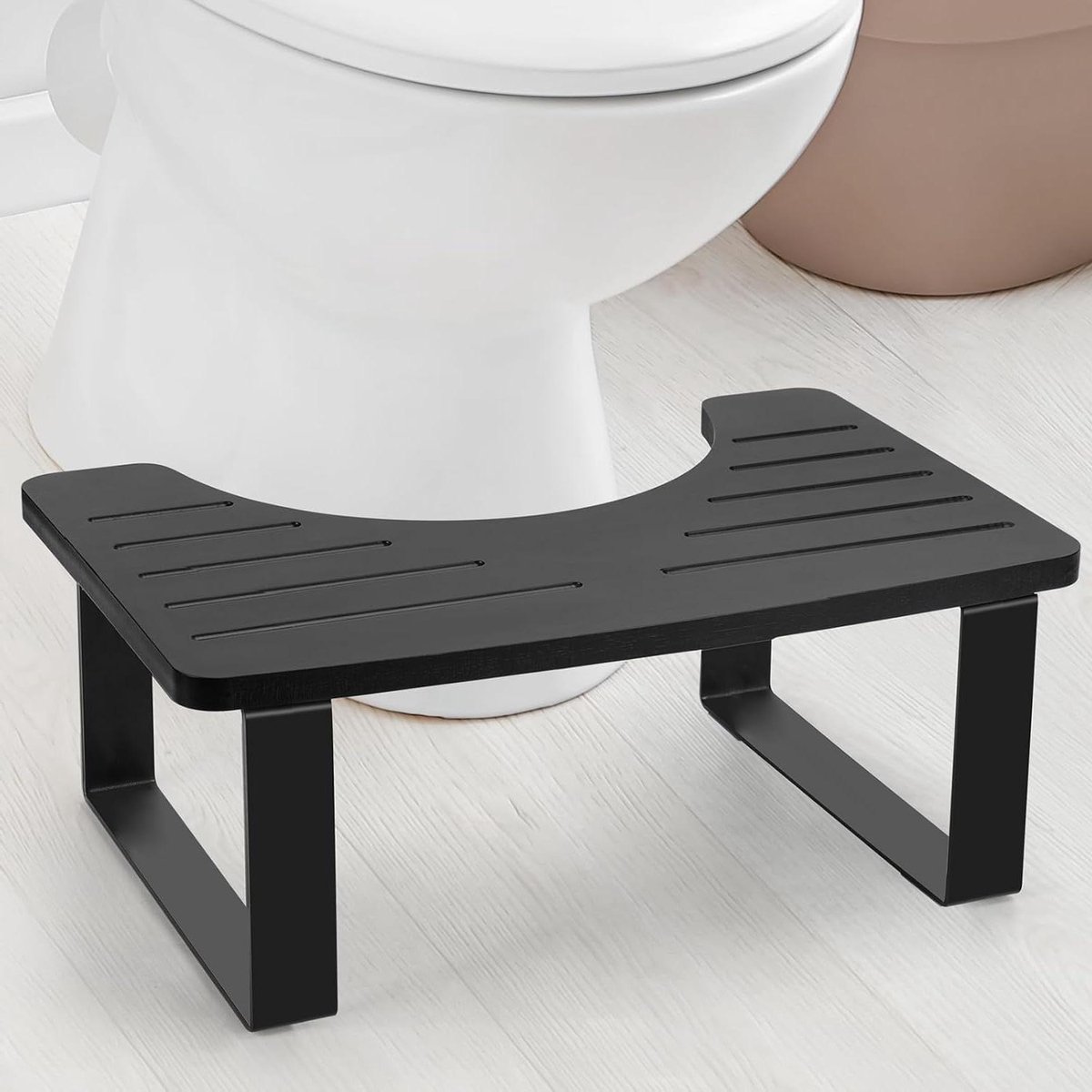 JOPSTDI Bathroom Stool, Bamboo Toilet for Bathroom, Bedroom for Adults and Children, Portable Squat Pan with Double Non-Slip Design, Stain Scratch, Tear-Resistant (Black)