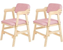 Supfine Hoge stoel, in hoogte verstelbare houten kinderstoel voor kinderen van 2 tot 12 jaar, beukenhout, kinderstoel, om te eten en te leren, leerstoel voor kinderen en volwassenen (roze/2 stuks)