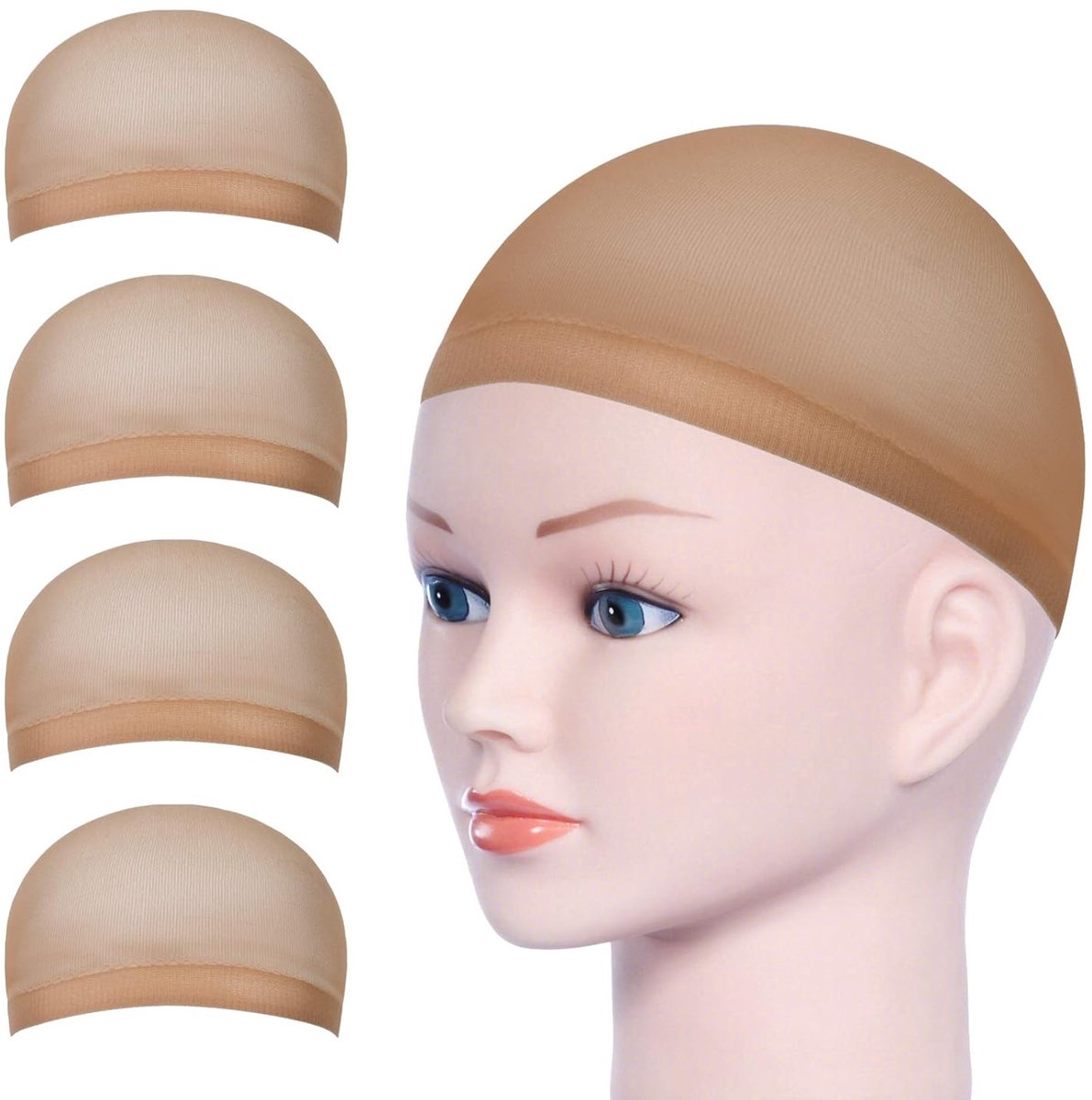 carmdering - Huidkleur Nylon Pruikmuts - Elastisch Haarnetje - Pruik Caps - Dun En Lichtgewicht - Ademend Comfort - Nylon Materiaal - Rekbaar Voor Alle Maten - Natuurlijke Uitstraling - 4 Stuks