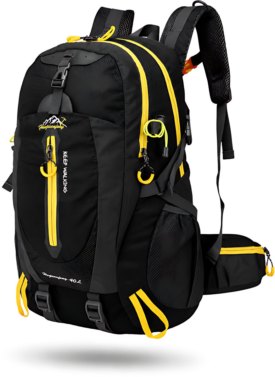 CarryQuest® - 40L Hiking Camping Rugzak - Lichtgewicht Nylon Backpack met Rugventilatie, Verstelbare Schouderbanden, Meerdere Vakken & Compact Outdoor Design - 52x33x20 cm - Zwart