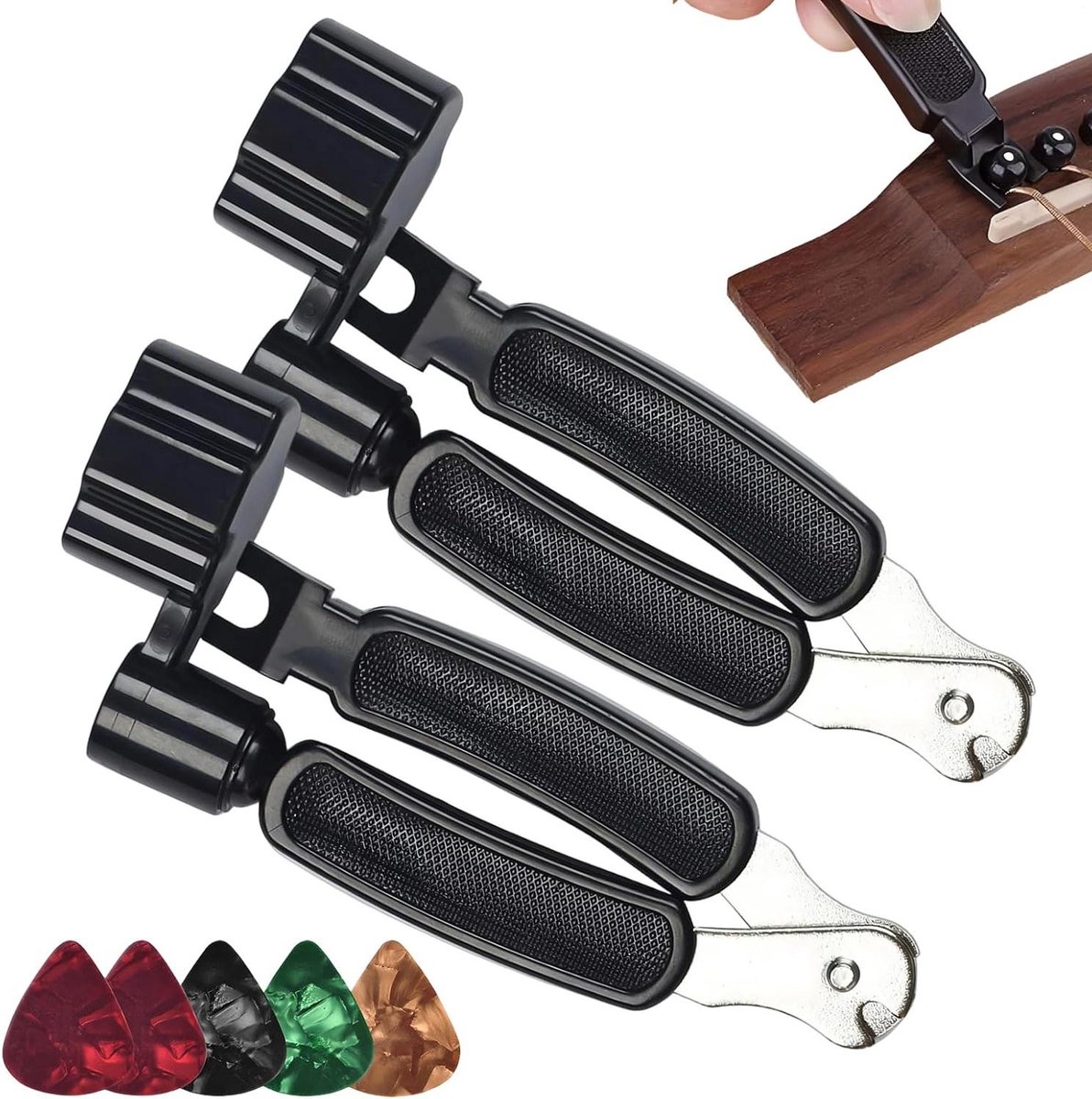 Gitaar gereedschap set - Snaarwinder tuner - Instrument onderhoud - Dubbelzijdige functie - 2 wisselaars 5 plectrums - Zwart
