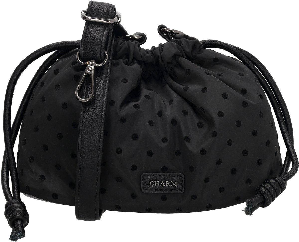 Charm London Istanbul Crossbodytas - Nylon Tas - Stippen - Verstelbare Schouderband - Afneembaar - Damestas - Schoudertas - Dots - Zwart