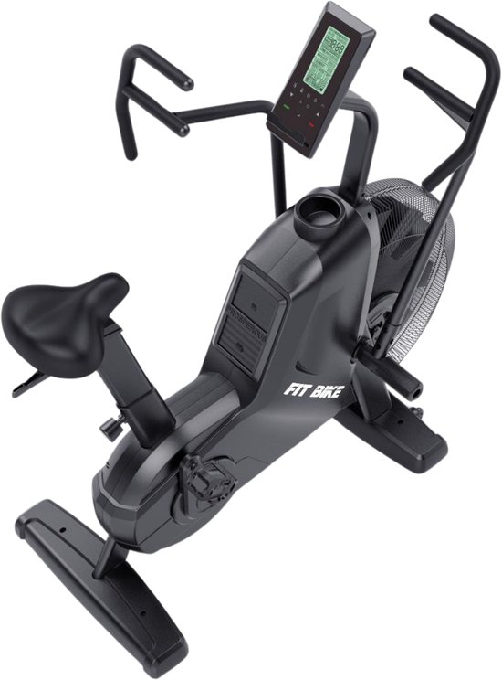 Zwarte FitBike 'The Beast' airbike, gezien vanaf de zijkant met display en zadel.