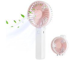 Handventilator - Draagbare Ventilator - Mini Ventilator - USB Oplaadbaar - 3 Standen - Draadloze Tafelventilator - Voor Thuis, Kantoor, Buiten En Reizen - Wit / Roze