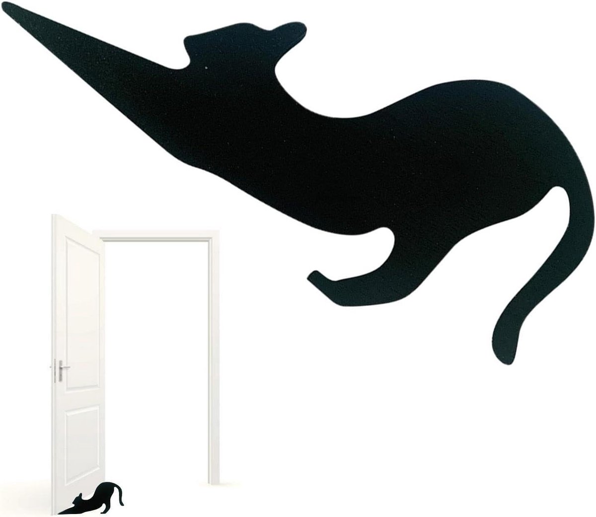 Deurstopper Kat - Deurblokker Hout - Deur Open Houden - Antislip Ontwerp - 16.5 cm - Zwart