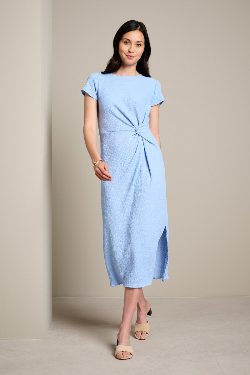 LolaLiza blauwe dames jurk   Ronde hals   Regular fit   Structuur patroon   Korte mouw Blauw XL