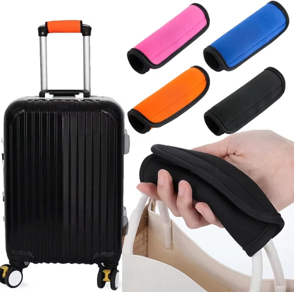 Comfortabele Neopreen Handgreep Cover – Zwart - Universeel - Zachte Beschermhoes voor Koffer, Kinderwagen & Tas – Koffer Label & Identificatie – 1 Stuk