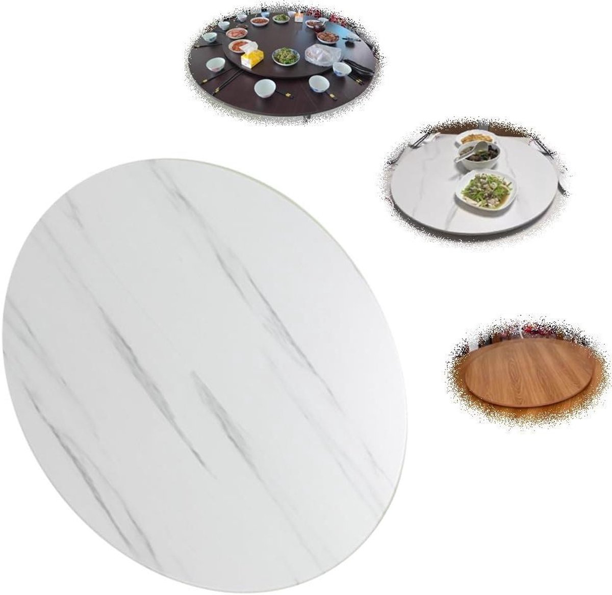 Draaiplateau Hout Marmer - Draaibaar Dienblad Lazy Susan - Tafel Eten Delen - 360 Graden Rotatie - 100 cm Diameter