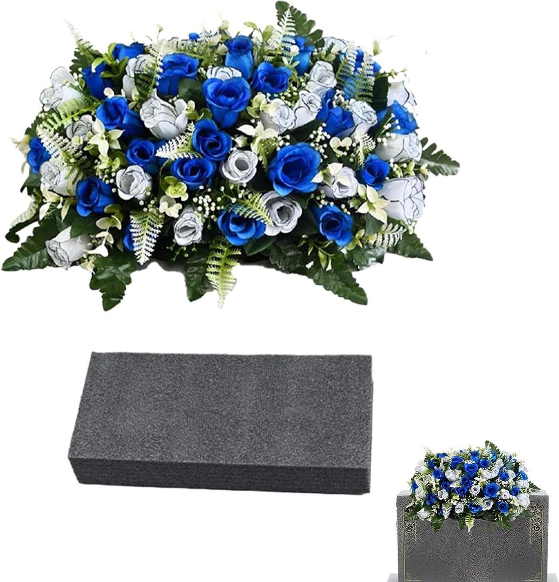 Kunstmatige Bloemen - Grafdecoratie Buiten - Herdenkings Decoratie - UV-bestendig Waterdicht - 18x24x18 cm - Blauw