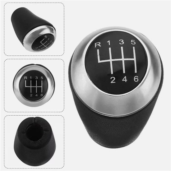 Schakelpookknop - Versnellingspook - Auto Interieur - 6 Versnellingen Leer - 7.4 x 4.6 mm - Zwart Chroom — afbeelding 3