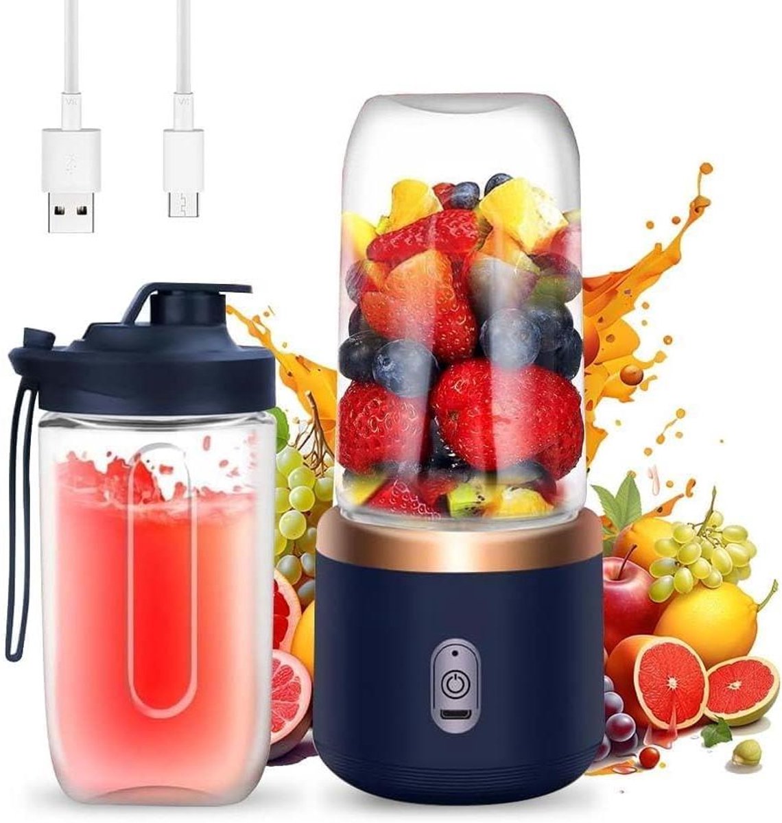 Smoothie Maker - Portable Mixer - Verse Drankjes Maken - 6 RVS Bladen - 400 ml - Blauw