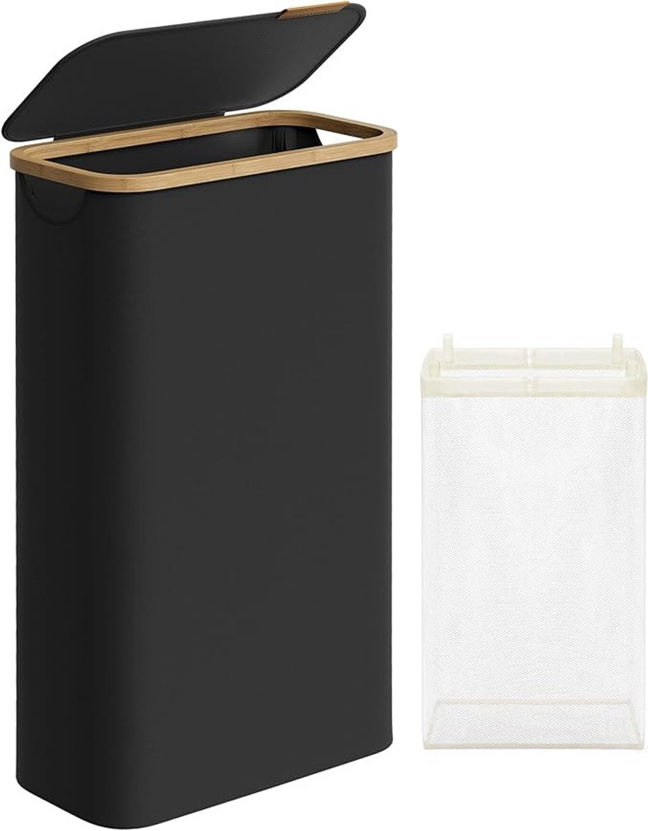 Wasmand met deksel, 65 liter, opvouwbaar, inktzwart