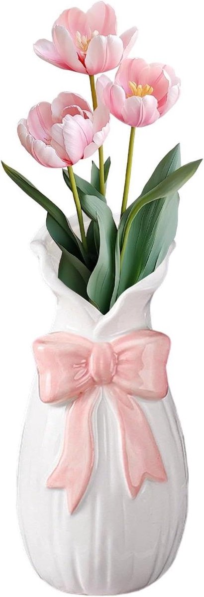 Bloemenvaas, bloemenvaas met strikaccent, vazen, woondecoratie, voor tafel, boeken, schoor