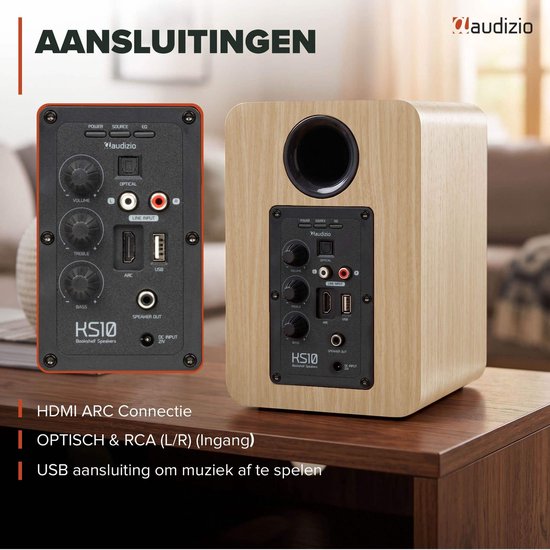 HiFi speakerset - Audizio KS10 - Actieve speaker set - HDMI ARC - Bluetooth - 120W - Lichte houtlook — afbeelding 5