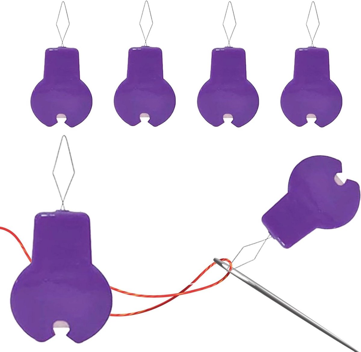 Naaimachine Hulpmiddel - Draadinrijger Set - Handig Naaien - Ergonomische Grip - 5 Stuks - Paars