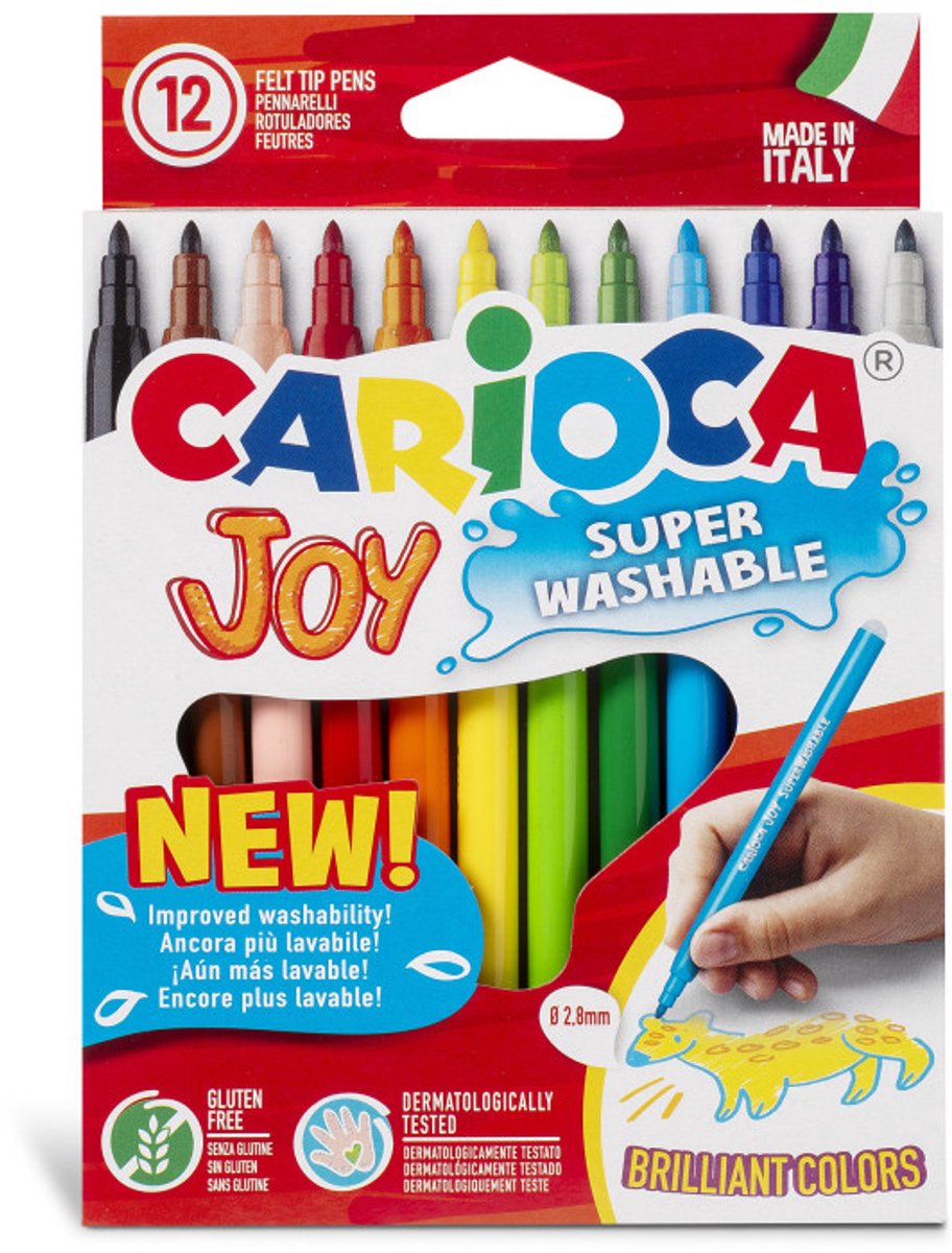 CARIOCA JOY stiften - 12 kleuren - Maxi-Punt 6 mm - Afwasbaar - Kleurstiften voor kinderen