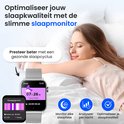 Vrouw slaapt met Siltcon Smartwatch Pro. Horloge monitort slaapfasen, analyseert per nacht en optimaliseert slaapkwaliteit.