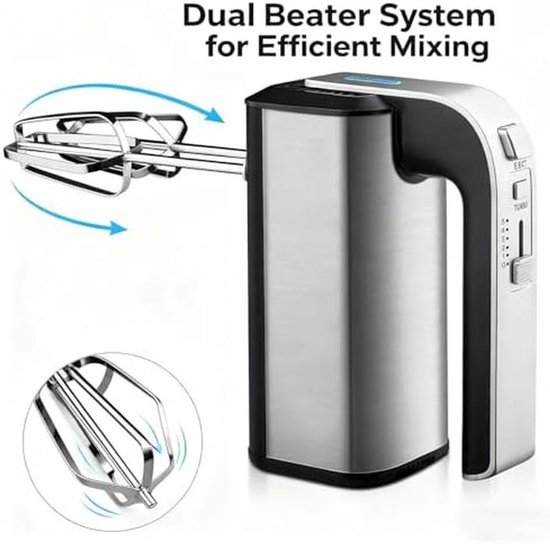Elektrische Handmixer - Keukenmixer Klopper - Bakken en Koken - 5 Snelheden Instelbaar - 800W - Zilver — afbeelding 3