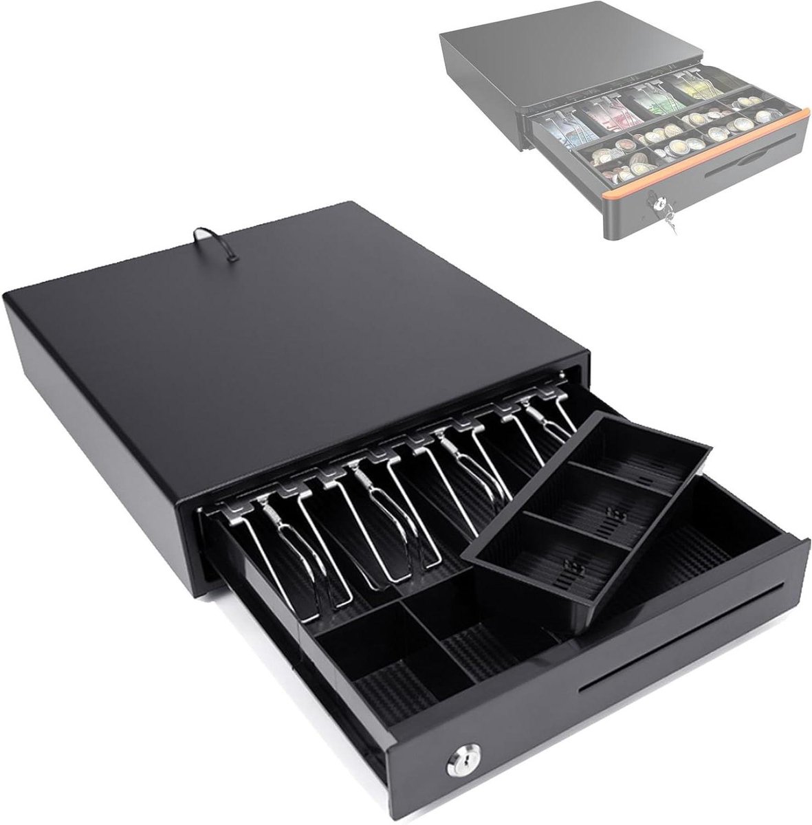 Kassalade - Geldlade - Geld Organiseren - Drie Openingsmethoden - 33x36x8 cm - Zwart