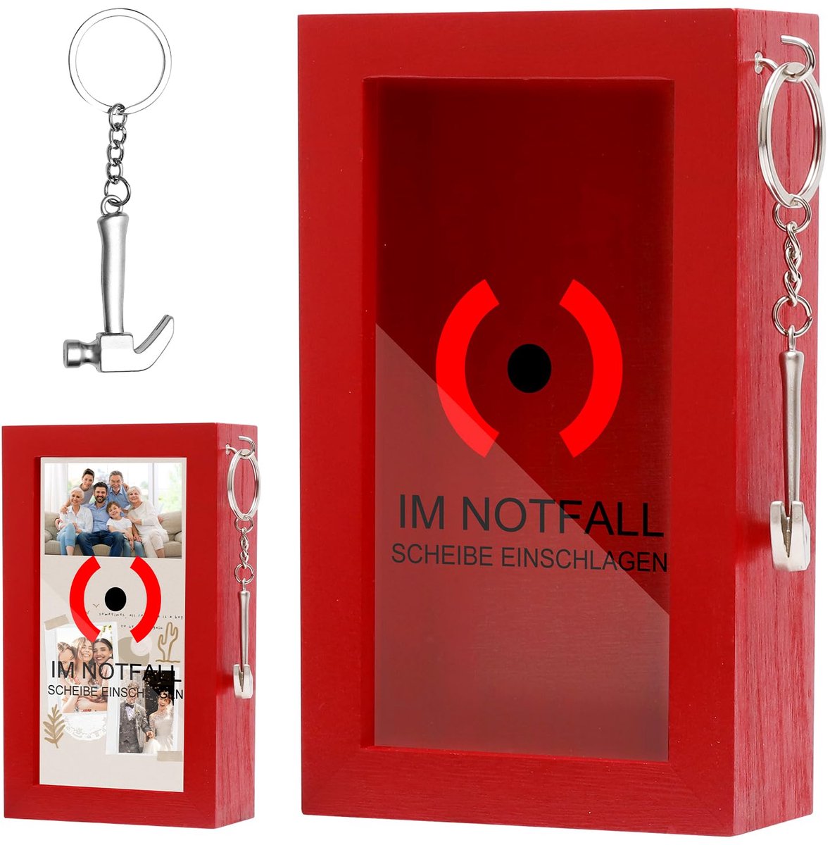 carmdering - Brandweer Spaarpot - Houten Geldbox - Cadeau voor Brandweerman - Rood, met "breek glas" functie en hamertje - Transparant paneel - Voor munten, geld of snoep - Perfect voor verjaardag - Voor jongens en mannen